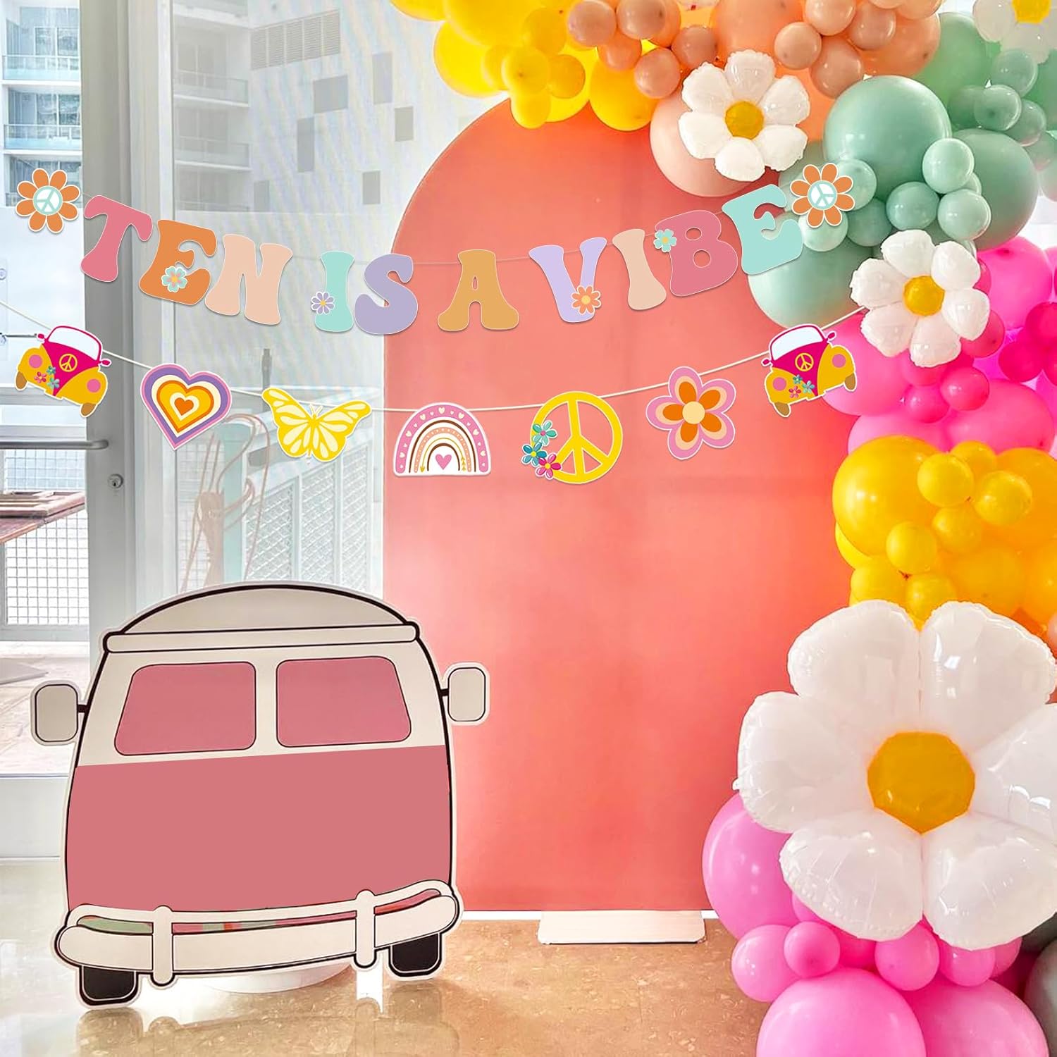 Sursurprise Ten Is A Vibe Birthday Decorations, Ten Is A Vibe Banner, Retro Boho Hippie Banner for Groovy 10th Birthday Party Supplies