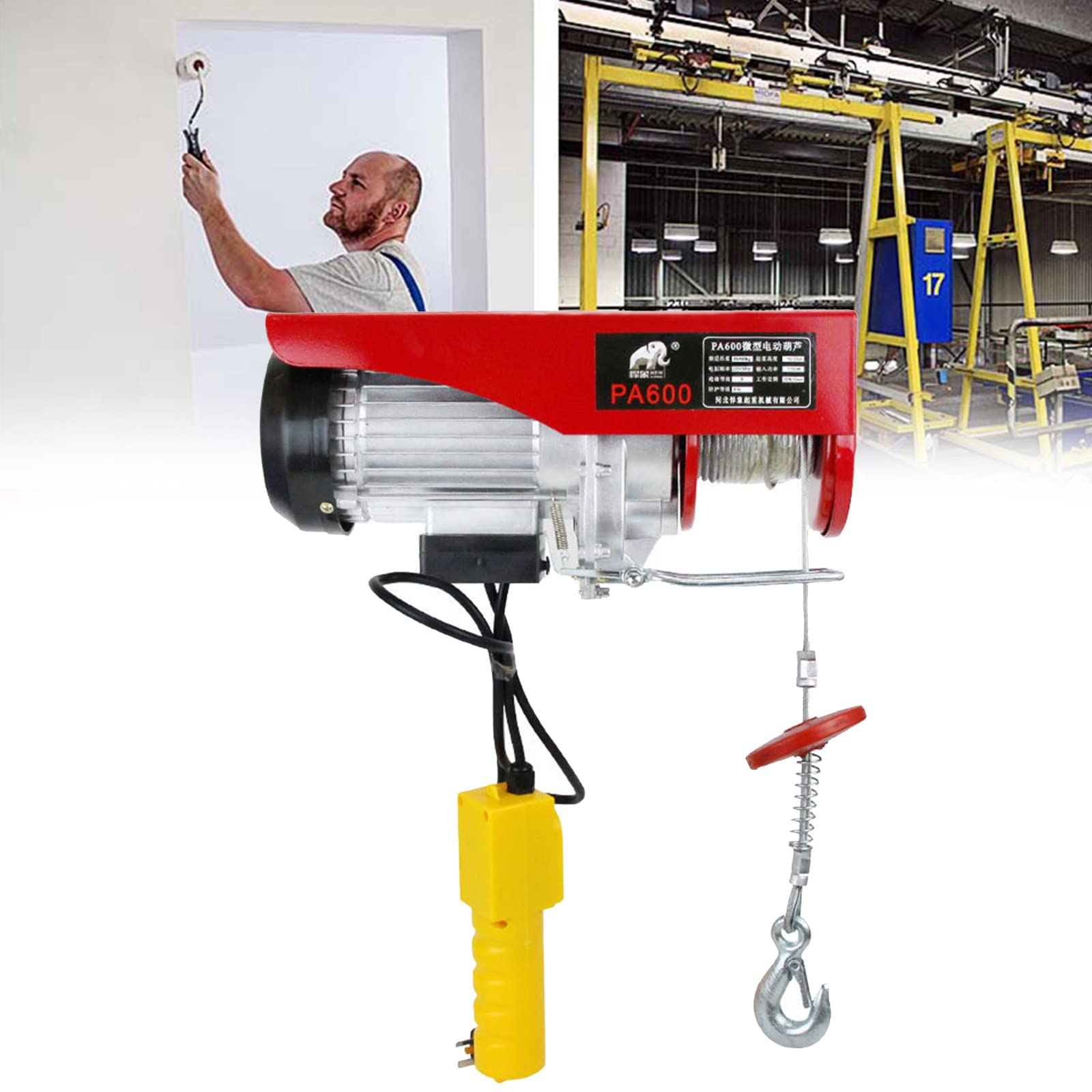 Mini Polipasto de Elevación Eléctrico, Elevador de Cable Eléctrico de Motor de Cobre Puro de 510 W, Cabrestante Eléctrico con Freno Automático, Grúa Doméstica Pequeña de 110 V/220 V,200KG/12M