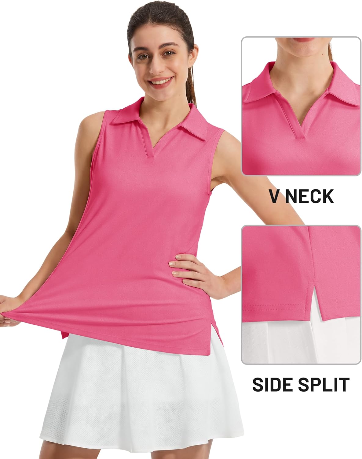 TACVASEN Womens Golf Shirt Sleeveless UPF 50+ Polo Shirts Collared Tennis Tops V Neck Athletic Workout Tank Quick Dry - Image 6