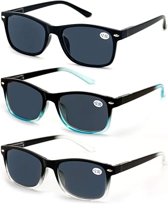 3 Pairs Rectangular Lightweight Reading SunGlasses Outdoor Readers Glasses - NOT Bifocal