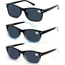 3 Pairs Rectangular Lightweight Reading SunGlasses Outdoor Readers Glasses - NOT Bifocal