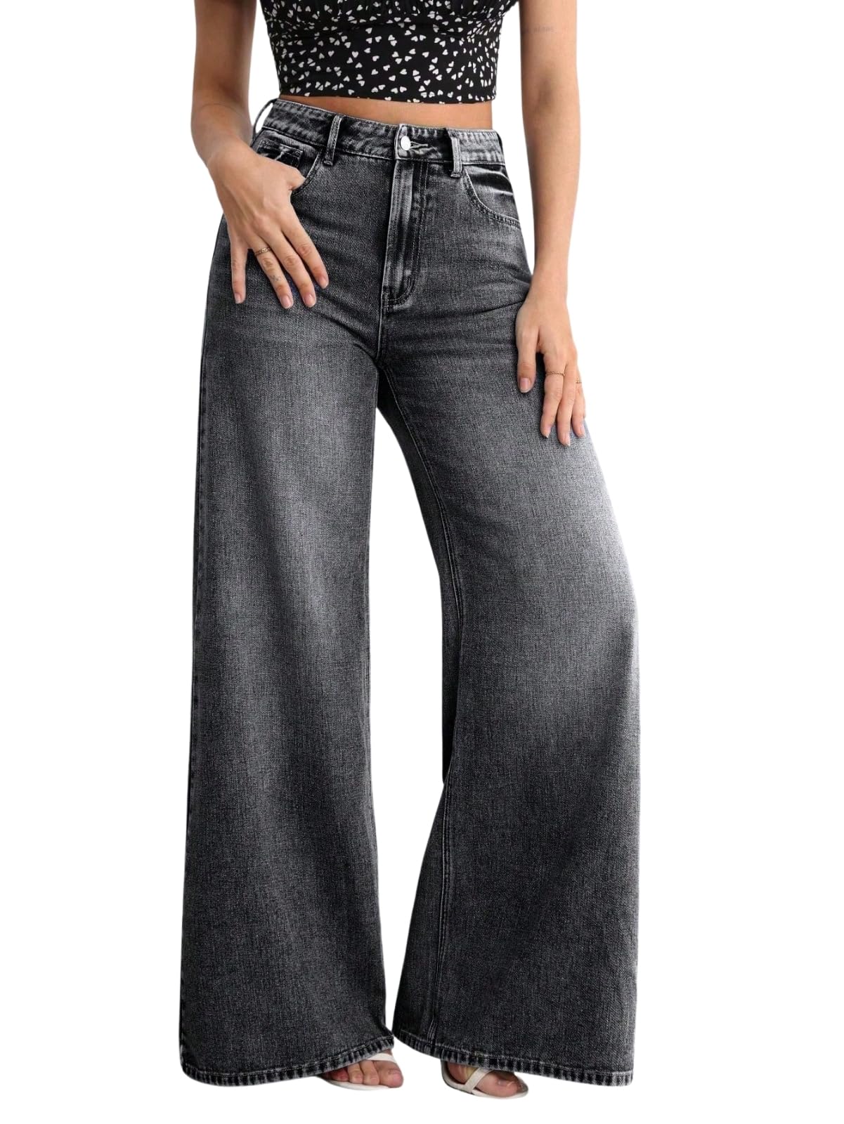 glossia Wide Leg Jeans for Women High Waist Stretchable Denim | Classic Flared Wide Leg Cotton Spandex Ladies Bottom (WJ-2705-S1-$)-picture-20