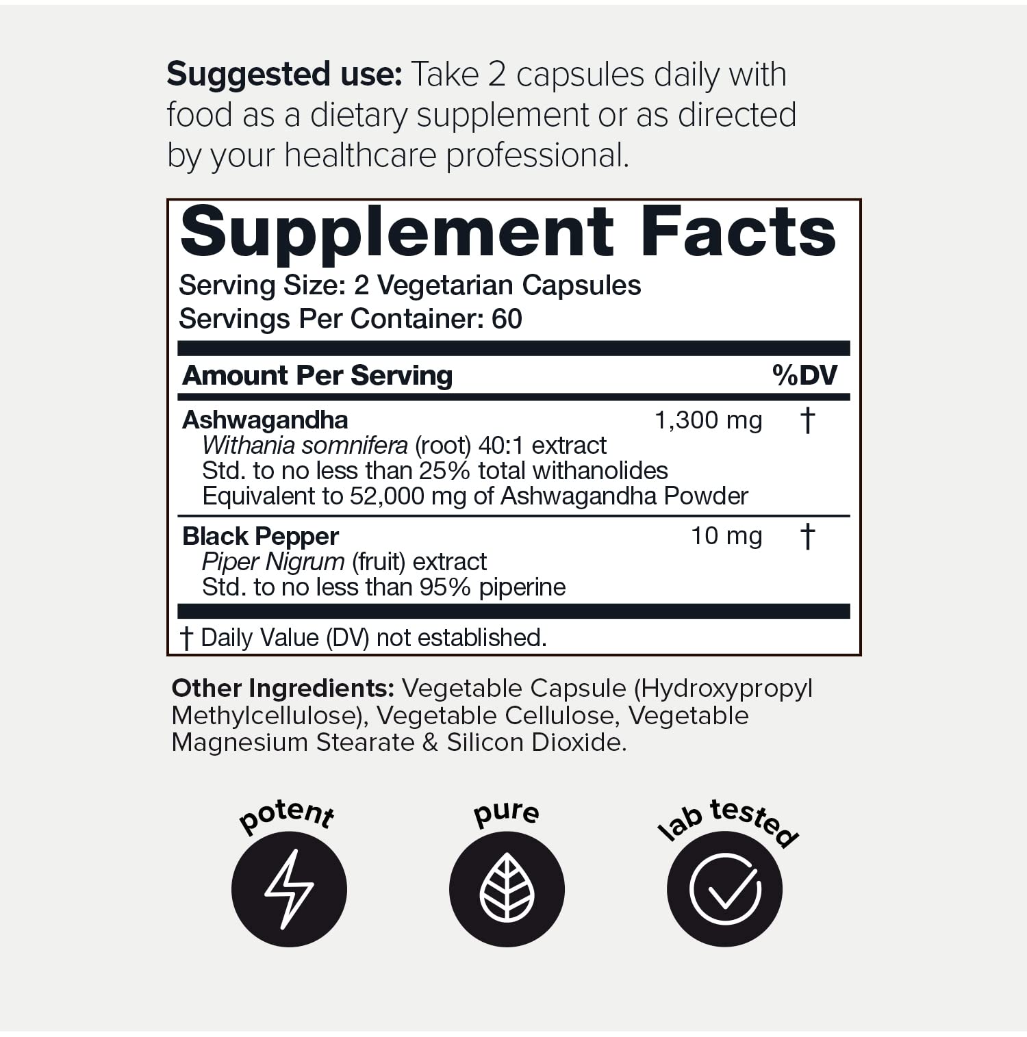 Amazon.com: 52,000mg 40x Concentrated Extract - 25% Withanolides - Ultra  High Strength Ashwagandha Capsules - Wild Harvested in India - Highly  Concentrated and Bioavailable Supplement - 120 Veggie Capsules : Health &  Household