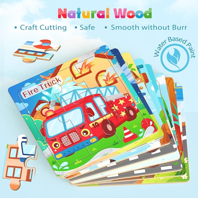 Rompecabezas de madera para niños, 8 piezas vehículo miniatura 5