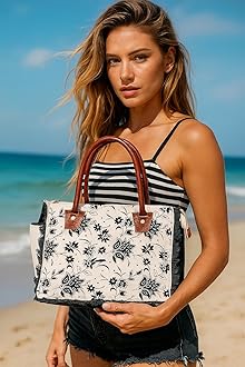 CLA Upcycle Canvas Bag With Leather - Handmade Tote, Shoulder Bag, Handbag for Women