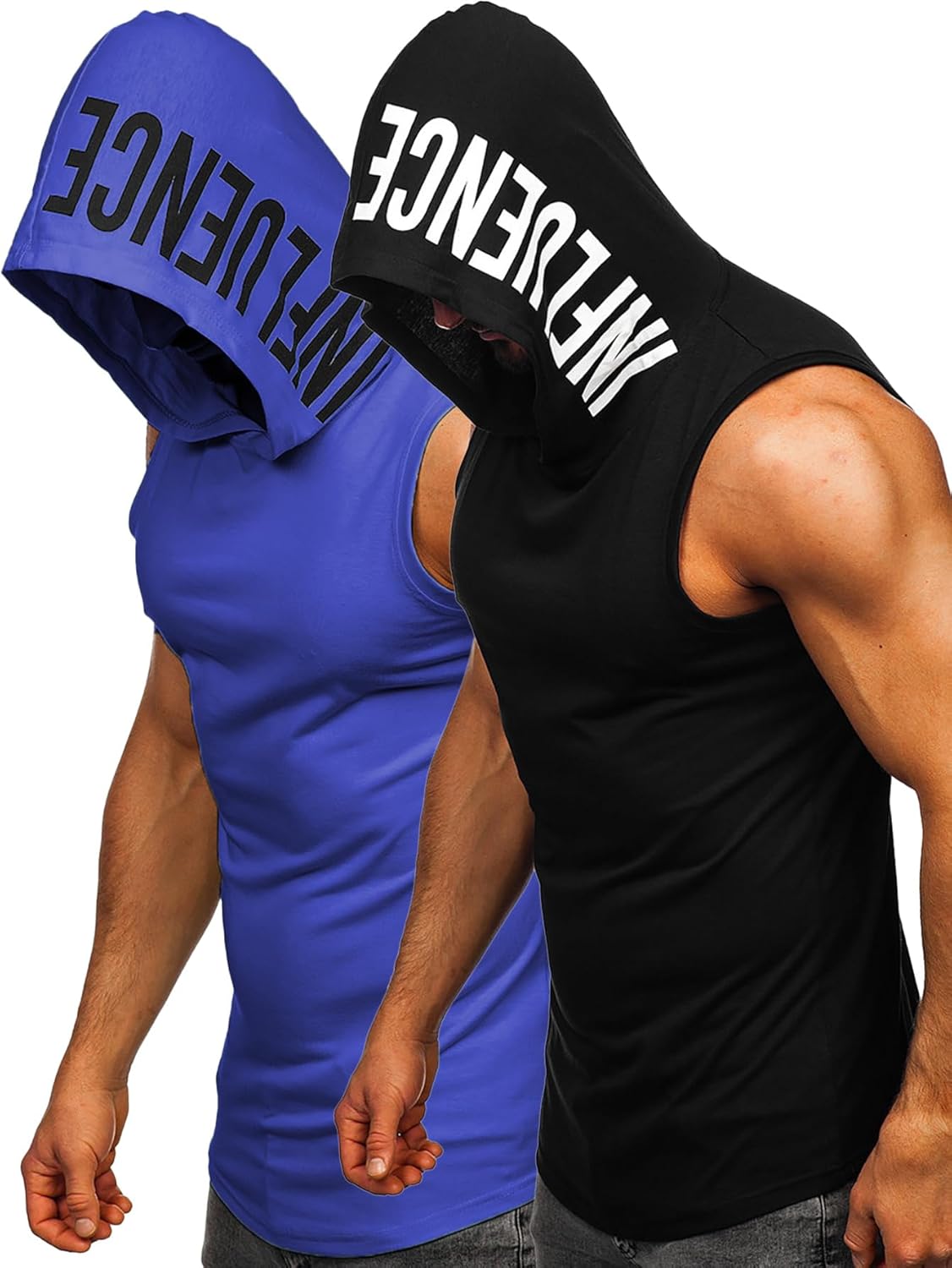 FLYFIREFLY Men's 2 Pack Workout Hooded Tank Tops Bodybuilding Athletic Sleeveless Muscle Cut Off T Shirt Gym Hoodies