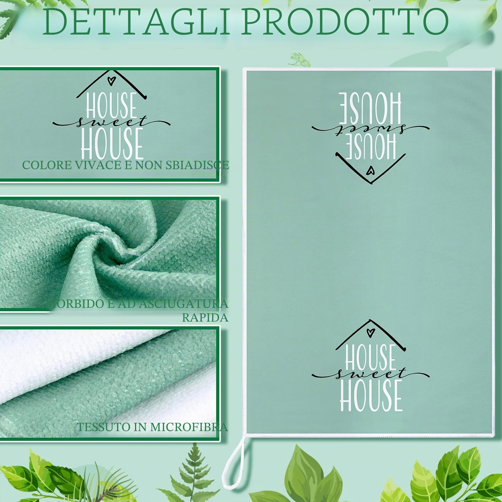 Bencailor 4 Pezzi di Strofinacci da Cucina in Microfibra con Foglie di Eucalipto 40 x 60 cm Asciugamani Decorativi Asciugapiatti Assorbenti Stracci Primaverili Verdi Panno da Bagno Canovacci per Casa
