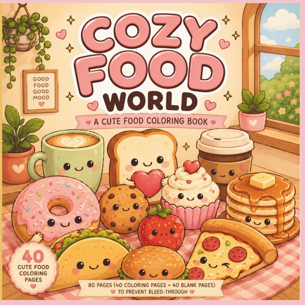 Cozy Food World: Cute Kawaii Food Coloring Book with 40 Adorable Pages for Kids, Teens & Adults (Cozy Coloring Books)