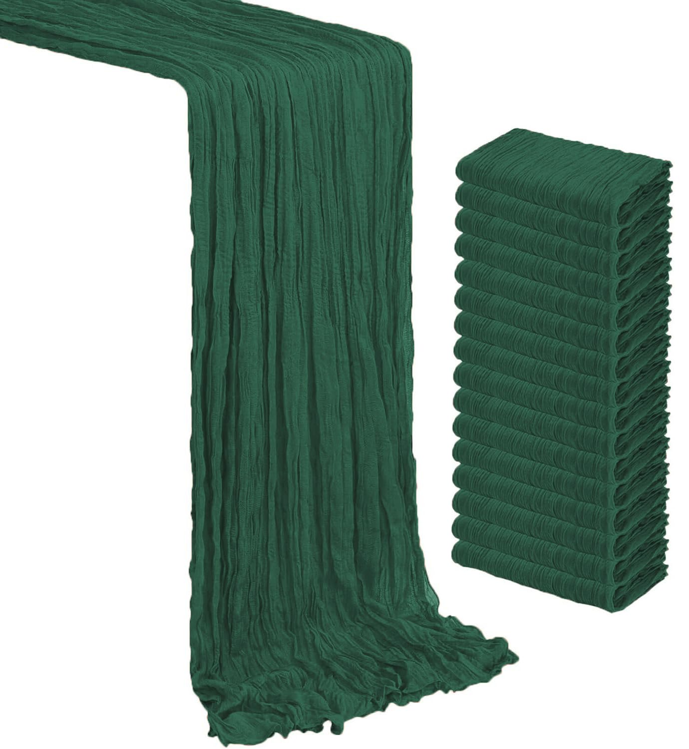 VDS 25PC Cheesecloth Table Runner 44 x 275 cm (17”x108”), 100% Cotton Soft Gauze Table Runner for Wedding, Rustic Boho Reusable Fabric Table Drape for Dining Party Banquet & Event Décor - Hunter Green