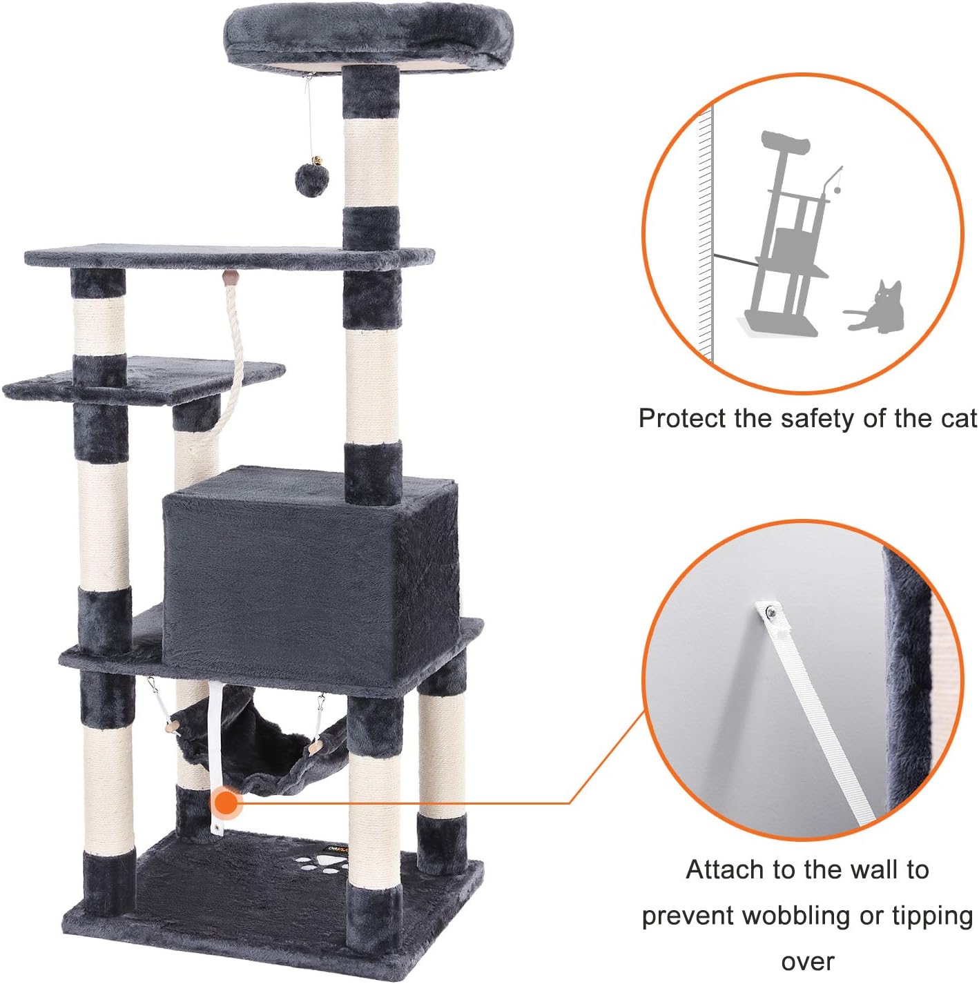 FEANDREA Cat Tree Condo Multi-level Cat Tower with Scratching Posts Kitten Furniture Play House Grey UPCT88G