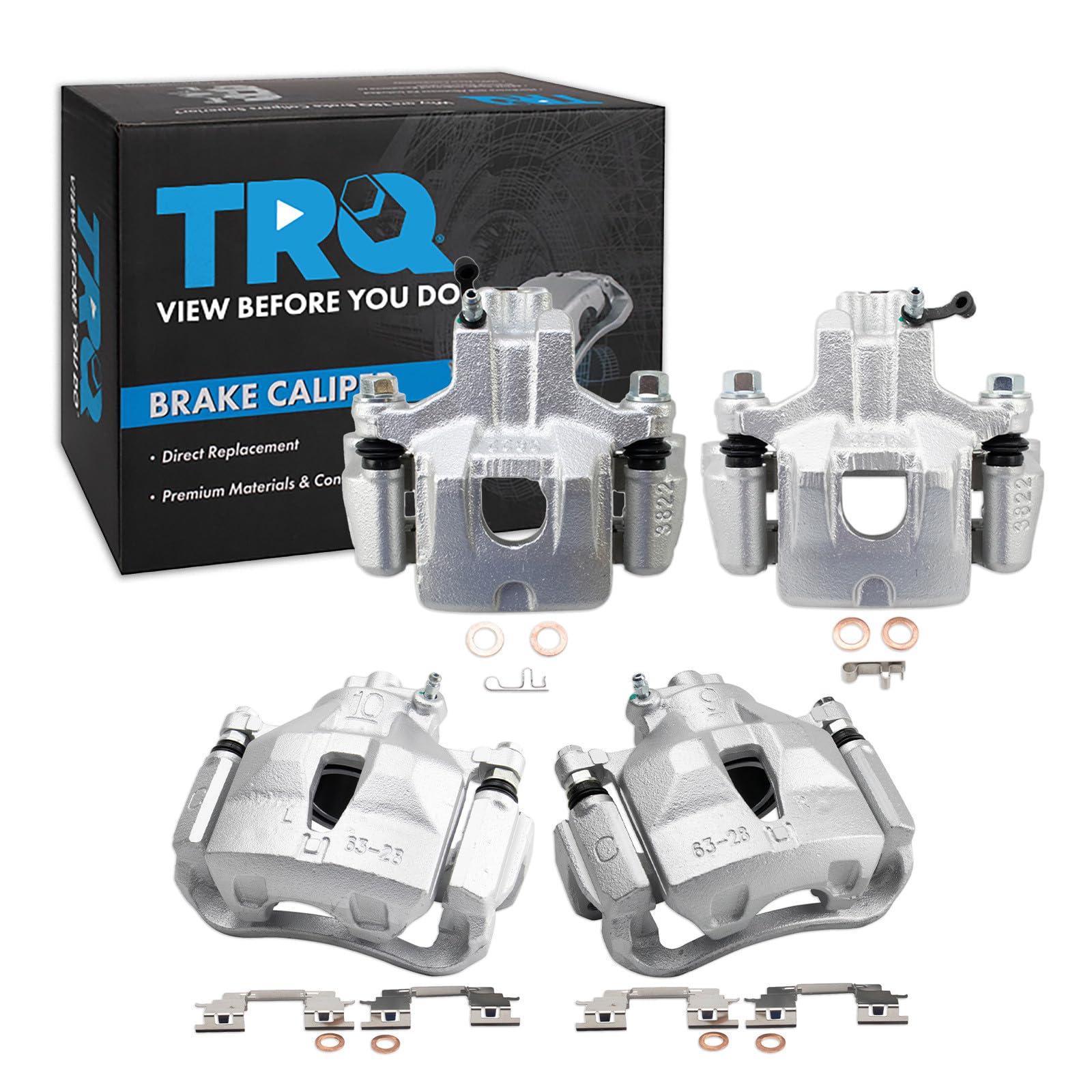 TRQ Front and Rear Brake Caliper Set Zinc Coated Brackets Hardware Compatible with 2005 Toyota Avalon