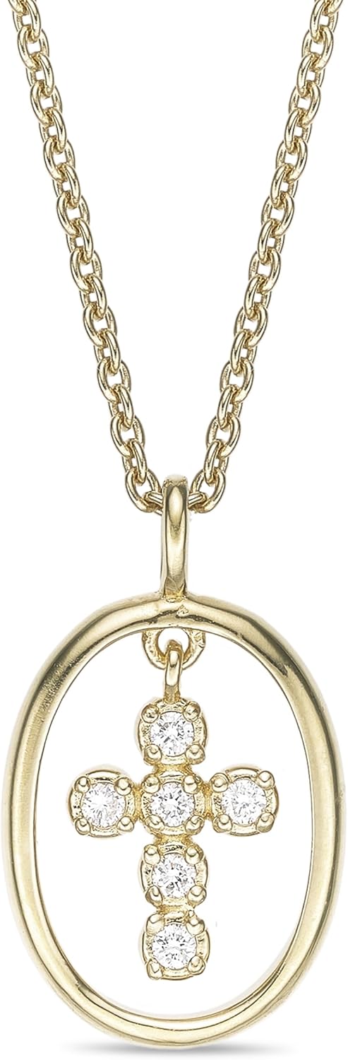 Lavari Jewelers 1/10 Carat Lab Grown Diamond Cross Pendant for Women I 18k Yellow Gold Plated 925 Sterling Silver Pendant Necklace for Her I 18 Inch Cable Chain with Lobster Claw Clasp