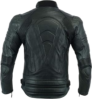 Herren-Motorradjacke MBJ-1728A, aus Leder, Vollnarbenleder, perforiert und mit Verstärkungen, Schwarz