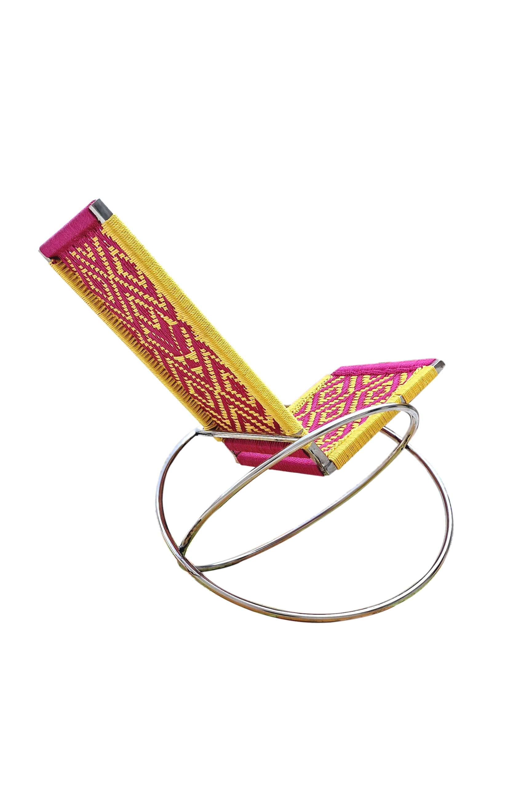 IMPREXIS STORE Stainless Steel Hand-Woven Silk Rope Multi-Colour Two O Shap Design Rocking Chair Office/Bar/Cafe/Home/Hotel/Restaurent/Etc. 1
