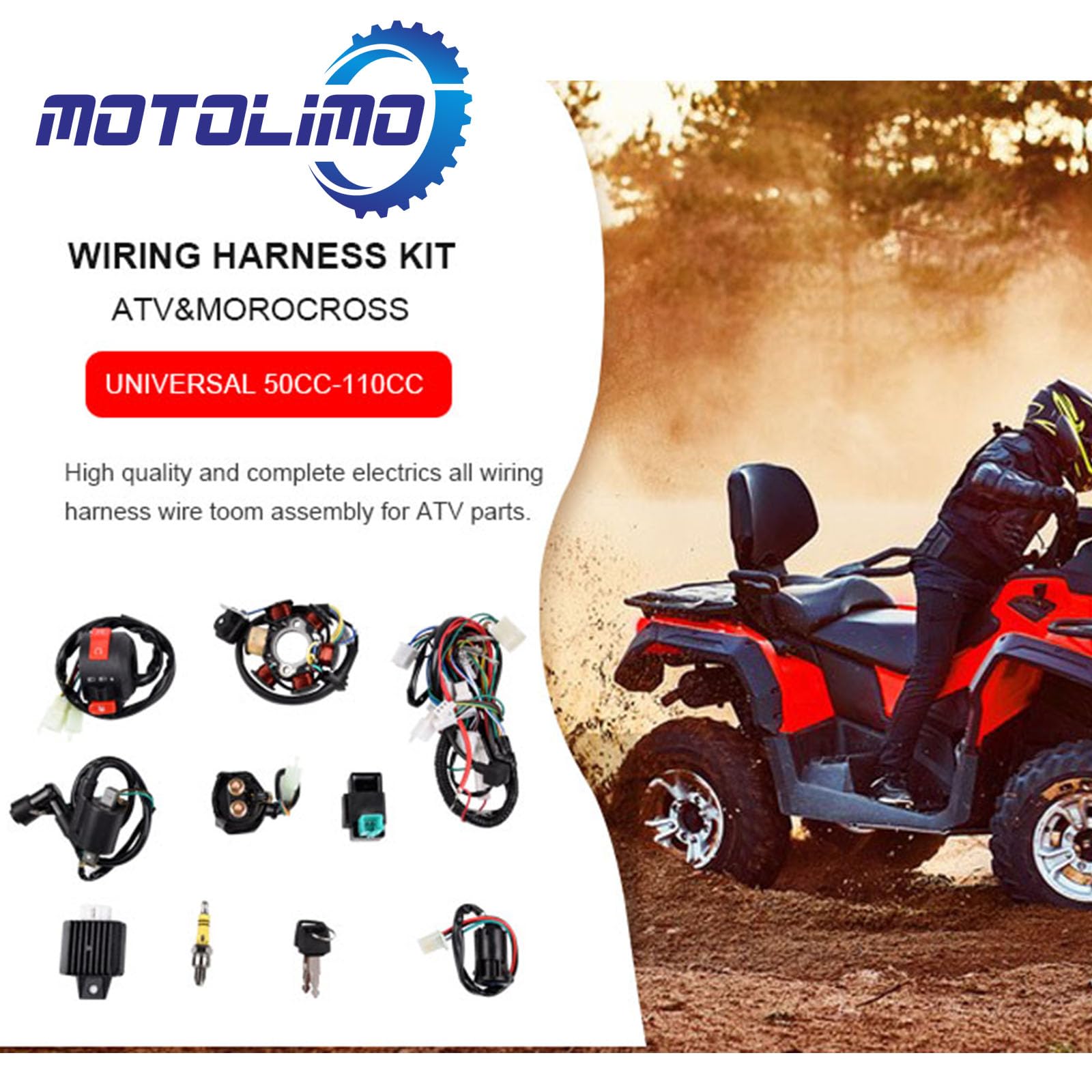 Impianto elettrico completo Bobina statore Cablaggio CDI Cablaggio candela Quad Set cablaggio, ATV QUAD 50/70/90/110CC Quad Bike Buggy Go Kart