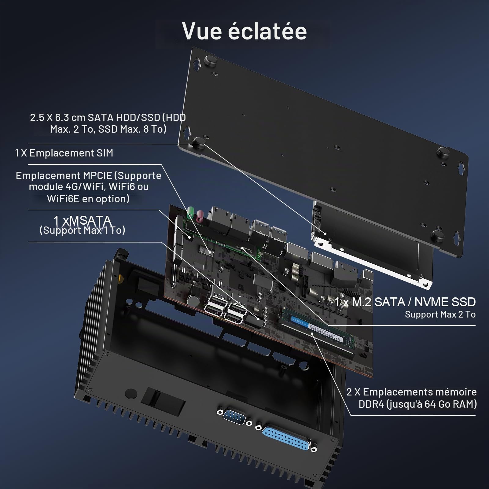 HISTTON Industriel PC Mini Ordinateur de Bureau, Fanless PC avec Core i7-8550U, 16Go DDR4 RAM, 512Go SSD, 2xLAN, 6xCOM RS232, HD, DP, EDP, LPT, BT4.2, WiFi, Mini PC Windows 11 Pro