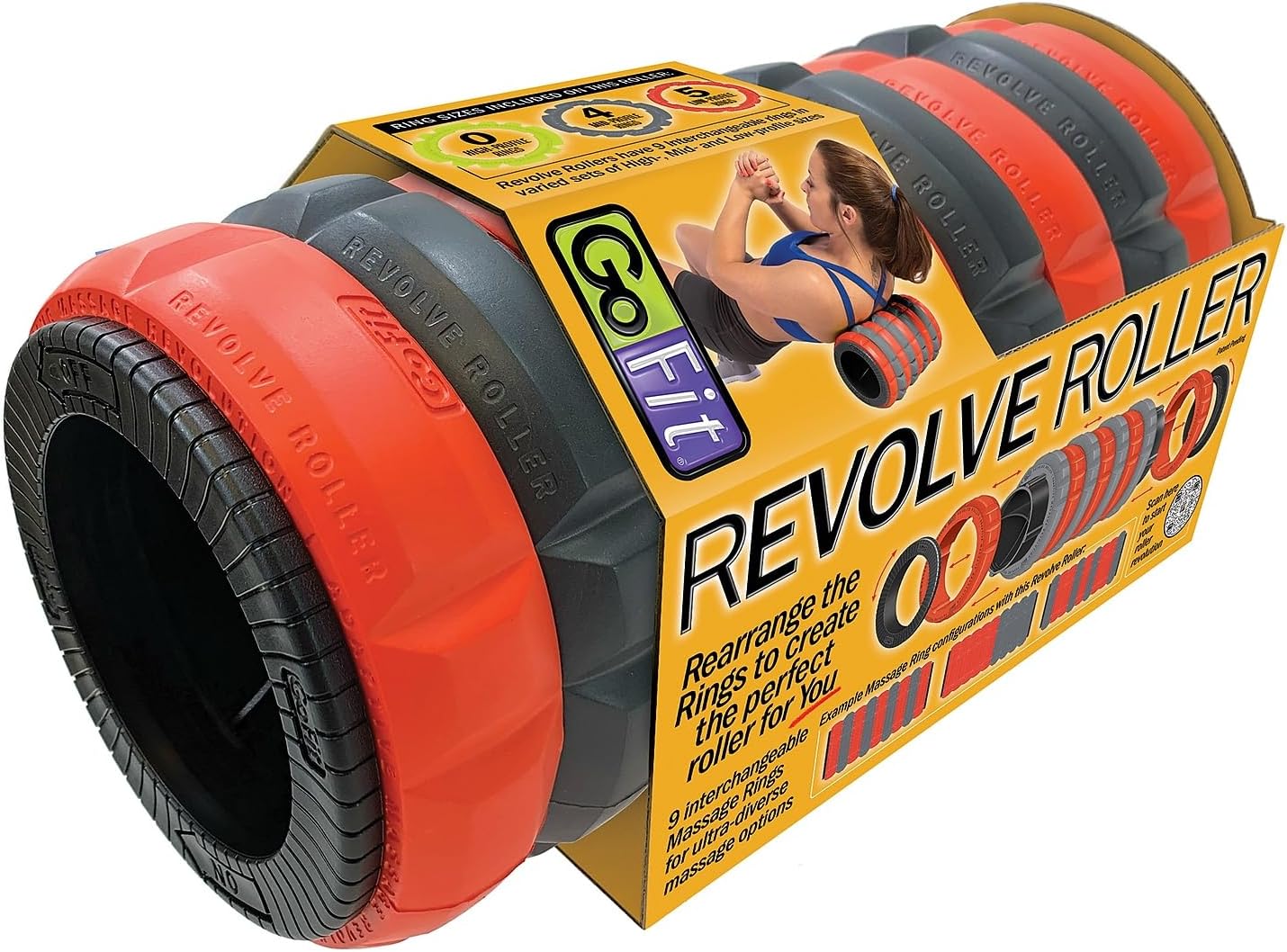 GoFit Revolve Roller – Adaptive Massage Roller with 9 Interchangeable Rings, Recovery Foam Roller for Muscle Relief, Deep Tissue Message and Trigger Point Therapy