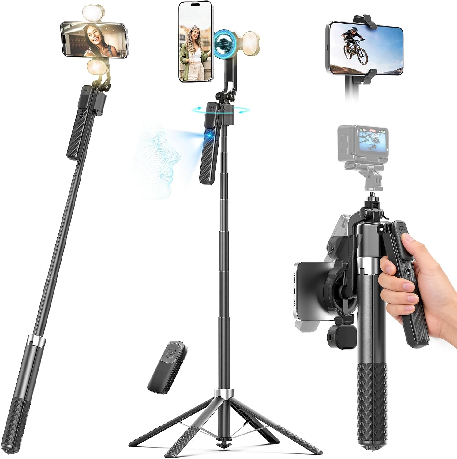  71" Auto Face Tracking Tripod, 1-Sec Quick Setup Magnetic Tripod for iPhone, No App Needed 360° Rotating Phone & Camera Tripod, Content Creator Essentials for TikTok YouTube thumbnail