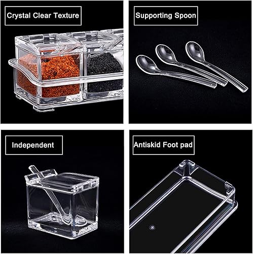 Miniatura 4 de Maceta transparente para condimentos, caja de condimentos de acrílico de 4 piezas, contenedor de almacenamiento, tarros de condimentos, contenedor