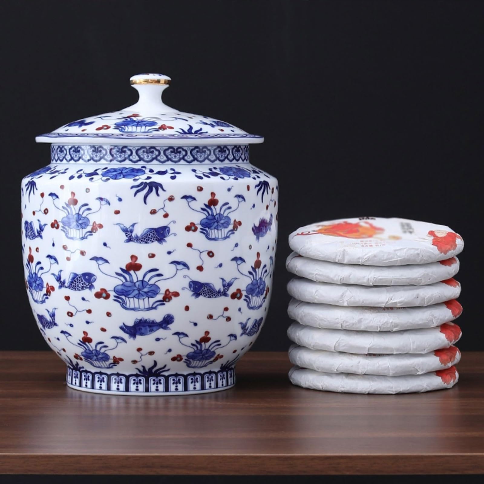 Pojemnik na herbatę Chińskie niebiesko-białe ceramiczne pudełko na herbatę Wielofunkcyjny słoik z uszczelnieniem Duży słoik do przechowywania(Duży)