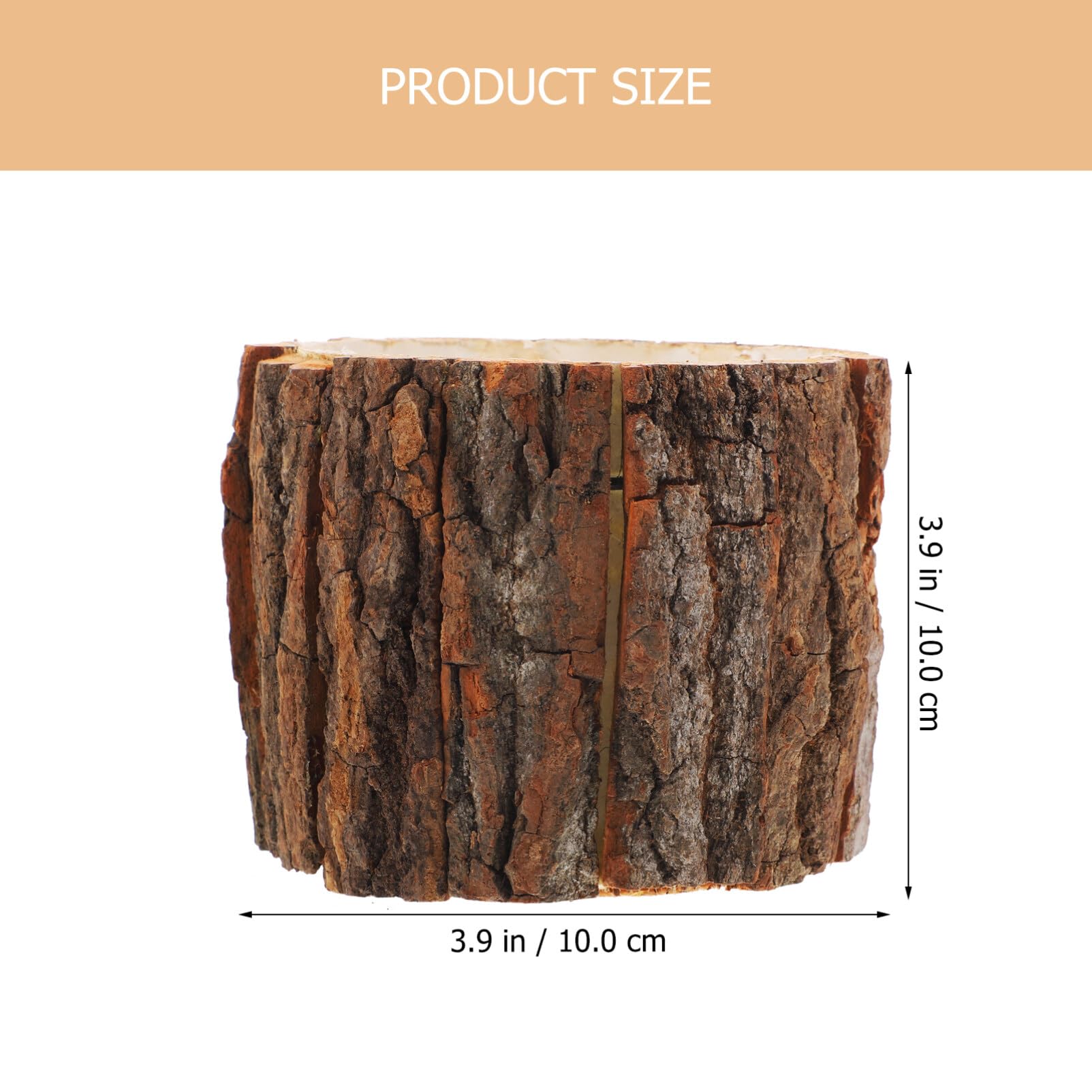 Yardwe Natural Wood Flower Container Rustic Bark Design Waterproof Splash Bucket 5 Inch Tabletop Planter for Home Garden Decoration - Image 3