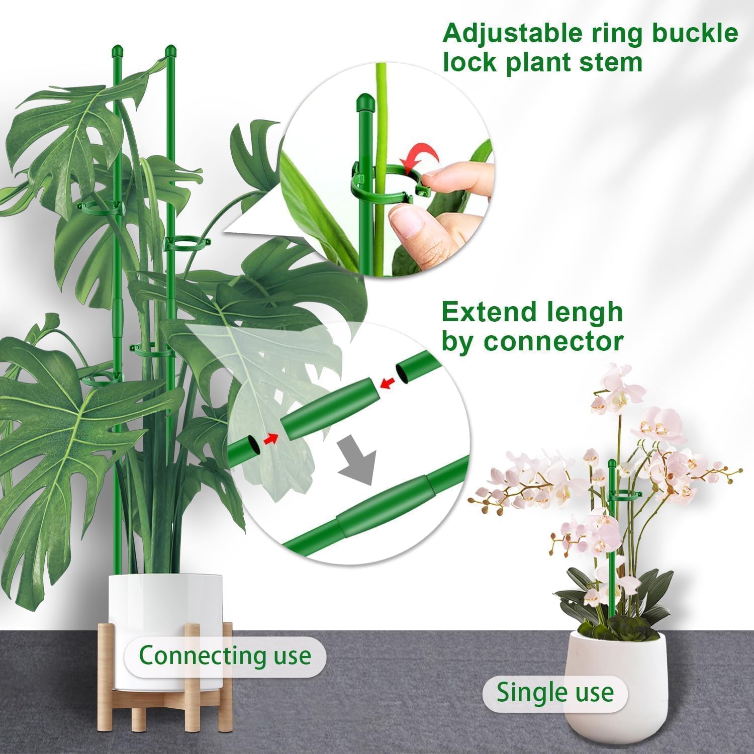 SupKing paliki do roślin 43 cm, regulowana długość, palik podtrzymujący rośliny, 20 szt., paluszki do orchidei z klipsami, do użytku wewnątrz i na zewnątrz, słupki ogrodowe do pomidorów doniczkowych,