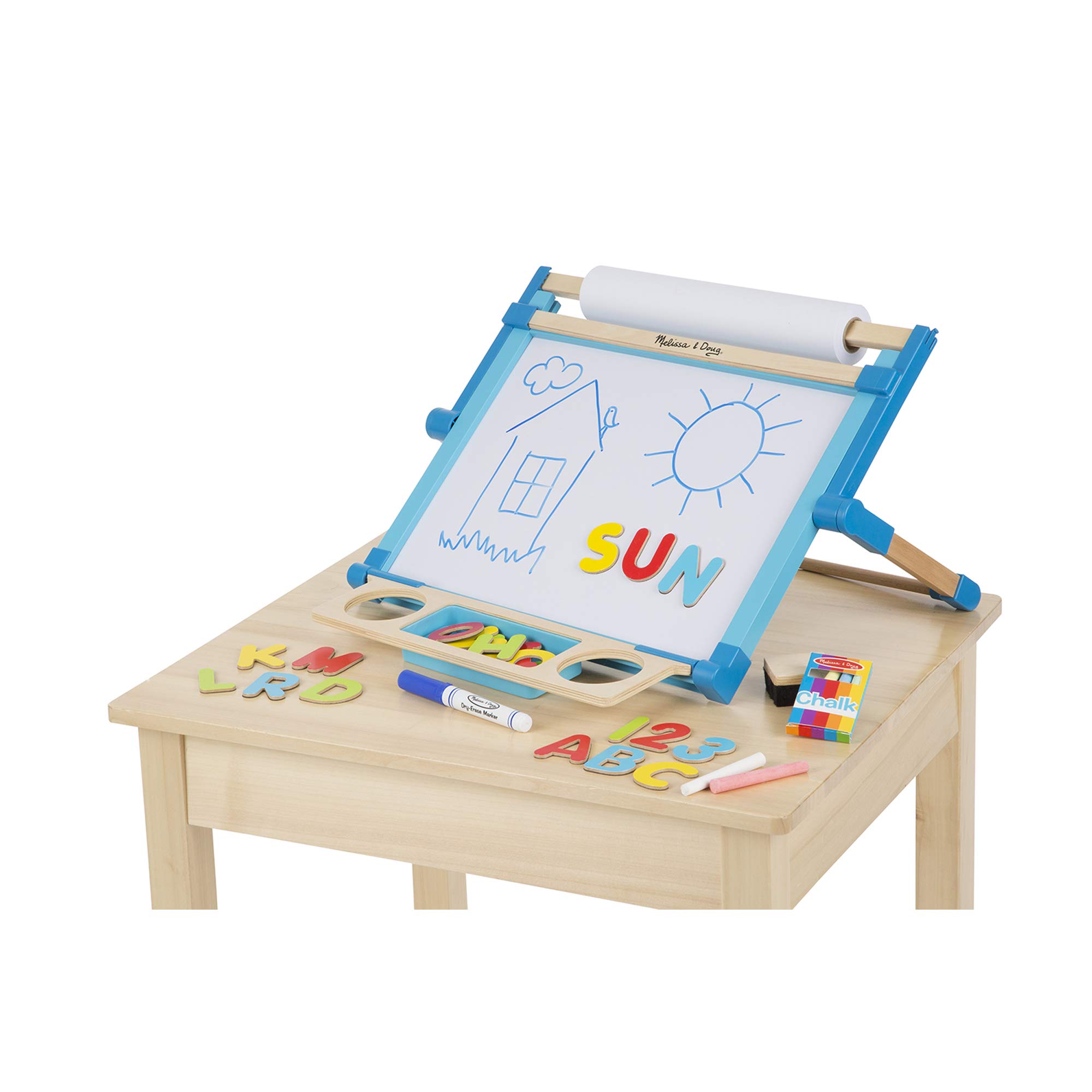 Melissa & Doug 12790 Cavalletto da Tavola Magnetico a Due Lati - Lavagna Cancellabile a Secco e per Gessetti
