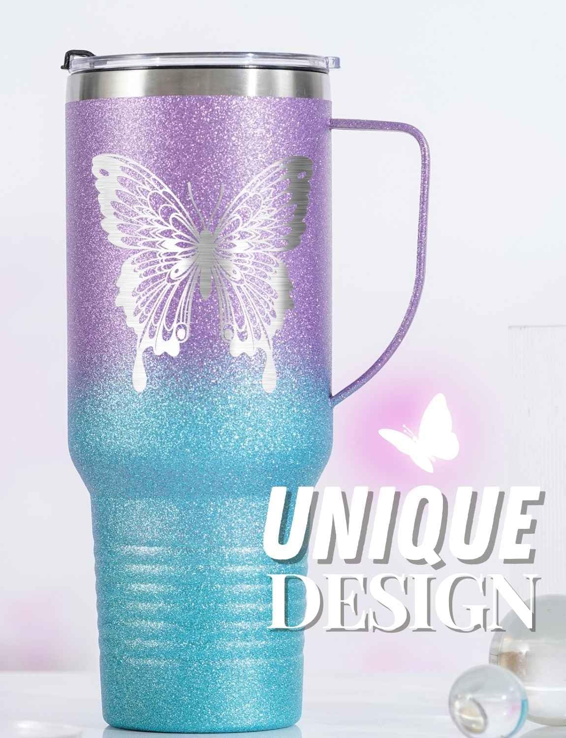 Onebttl Purple Butterfly Gifts for Butterfly Lovers for Women & Girls, 40oz Stainless Steel Insulated Travel Mug, Perfect for Birthday, Christmas, Mother's Day - Image 4