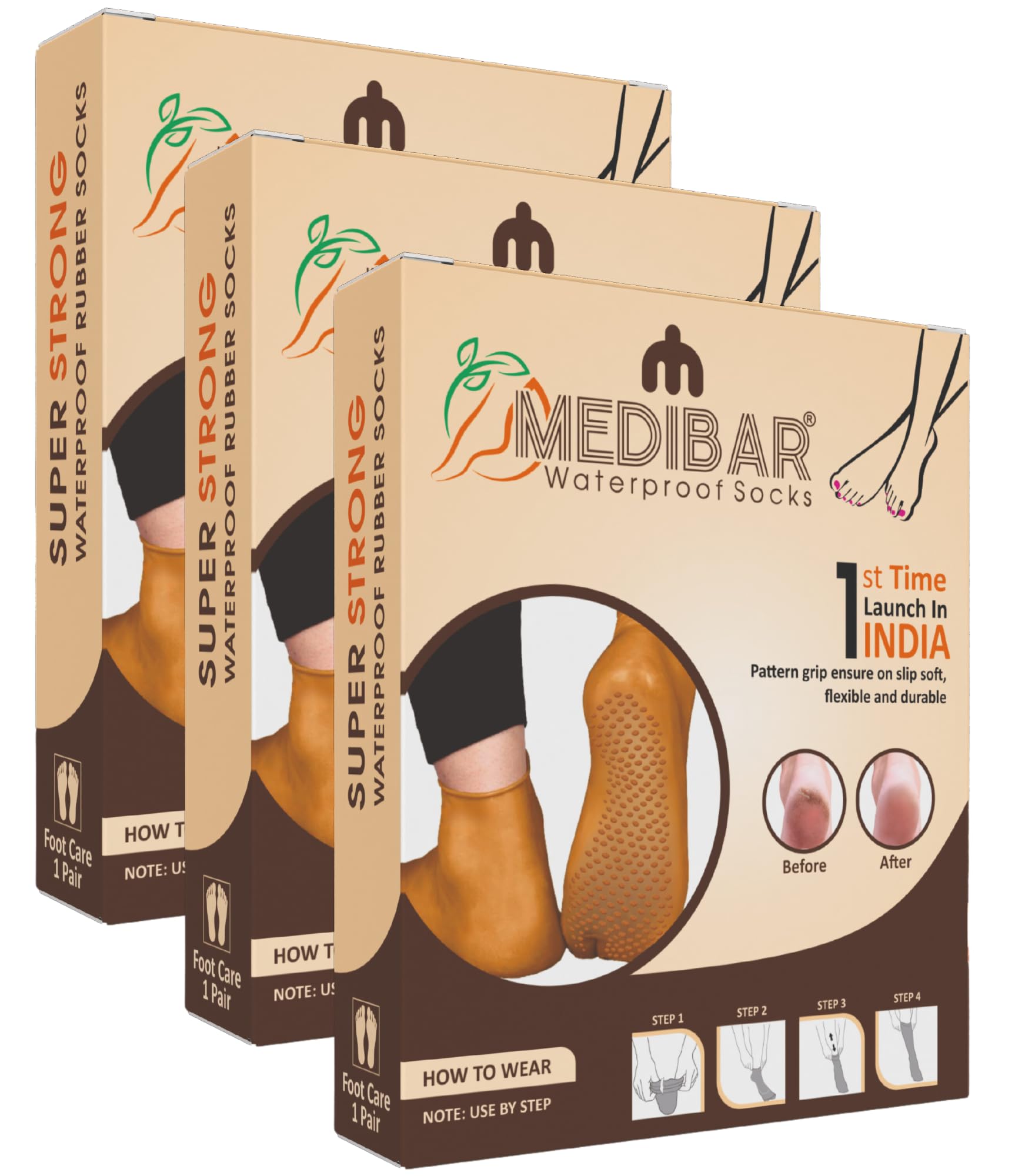 MEDIBAR Anti Crack Gel Heel And Foot Protector Full Length Waterproof Rubber Socks Moisturizing Silicon Heel Peny Socks Pain Relief For Men & Women - (Size-Medium)(7-8-9) Brown Pack of 3 (B0CVVMS39C) Amazon Price History, Amazon Price Tracker