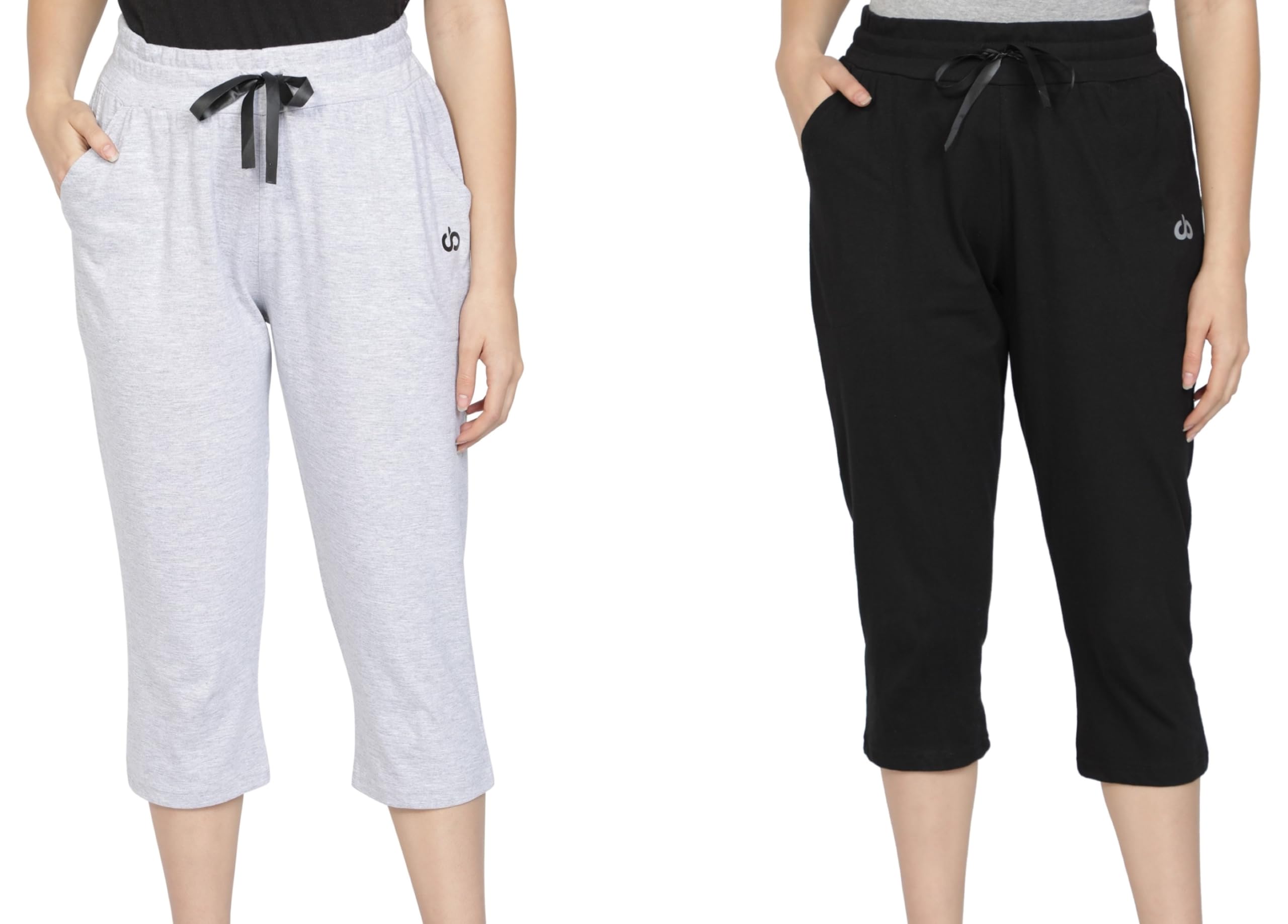 Womens Pure Cotton Solid Capri, Soft & Comfortable, Stylish Design, Ideal For Casual Outings | Large | Black, Grey