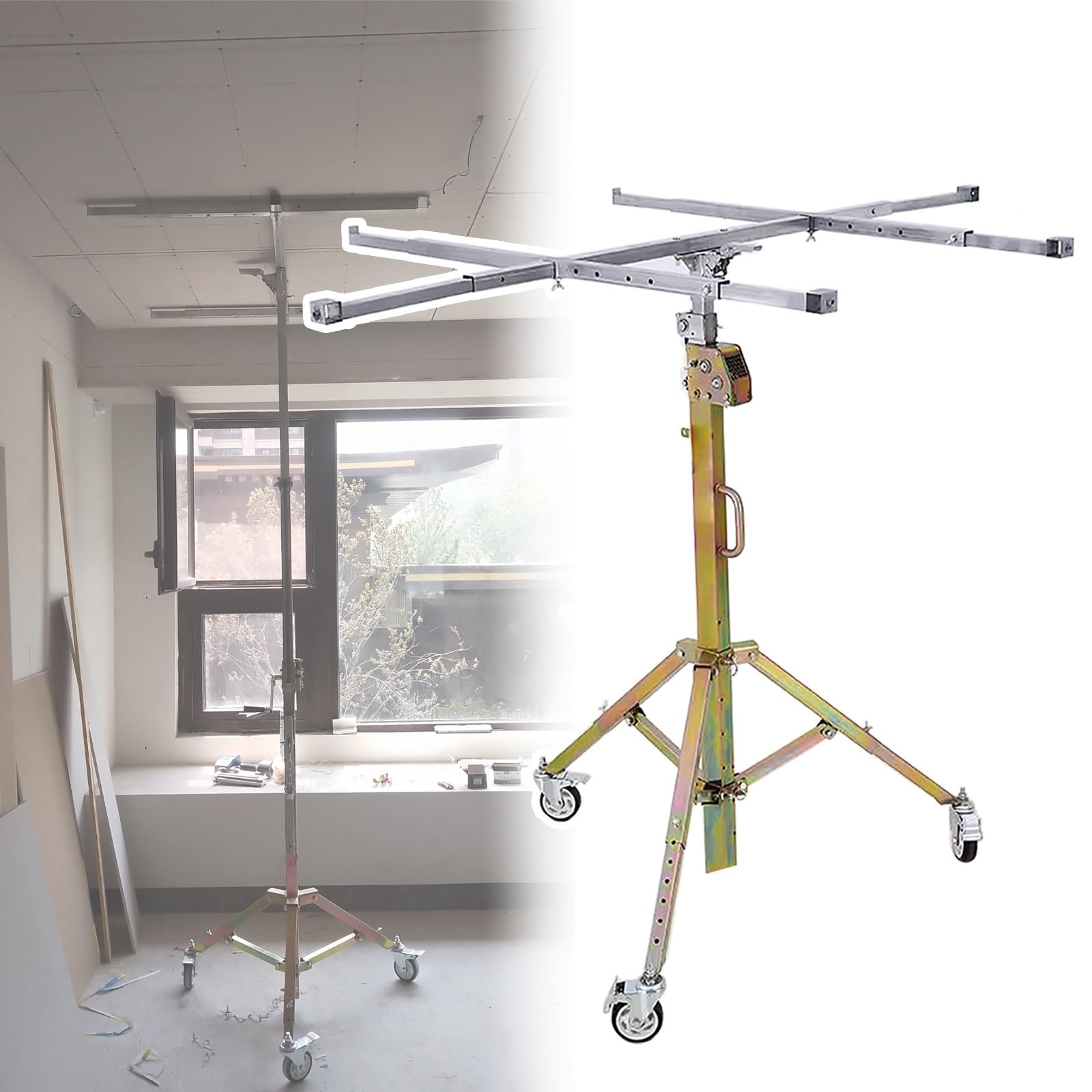 alzalastre per cartongesso Jack per cartongesso per soffitto - Sollevatore per cartongesso per risparmio di manodopera per cantieri edili - Sollevatore per pannelli per cartongesso con 3 ruote bloccab