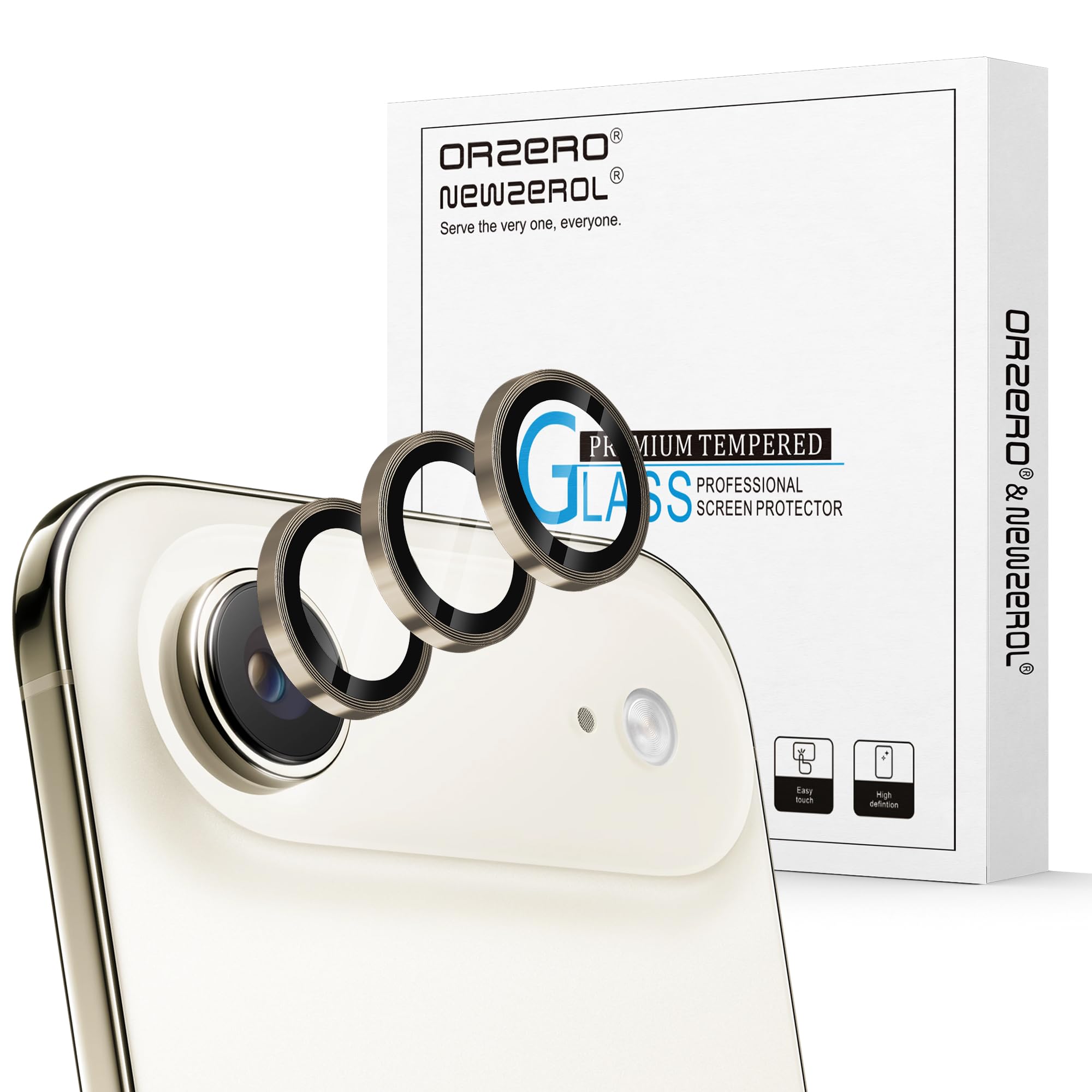 Orzero 9H Glass Camera Lens Protector for iPhone 17 Air-Gold, 2 Set