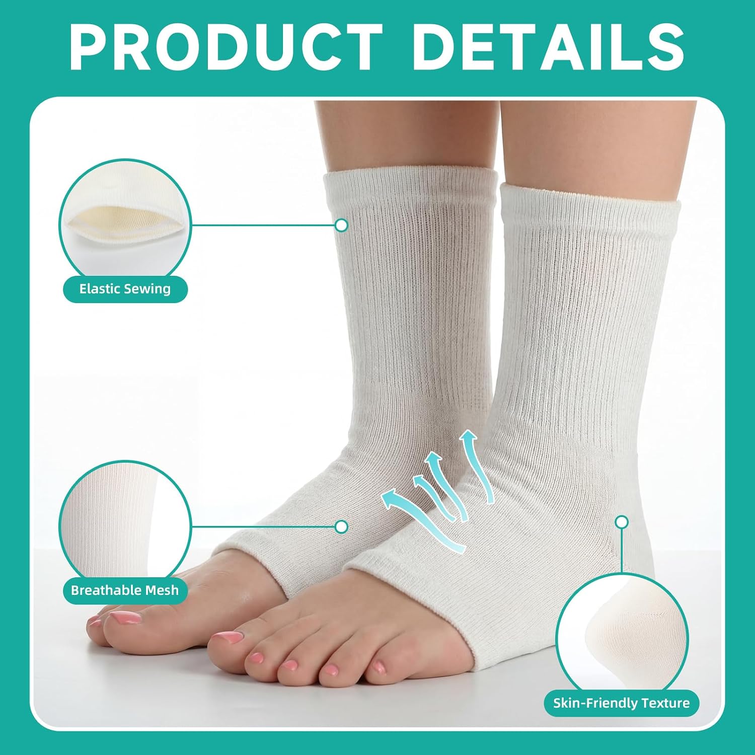 Shyyween 4 Pairs Cotton Eczema Toeless Socks Moisturizing Open Toe Heel Socks for Adult Wet Wrap Hydrating Therapy Soft Feet Treatment(White,XL)