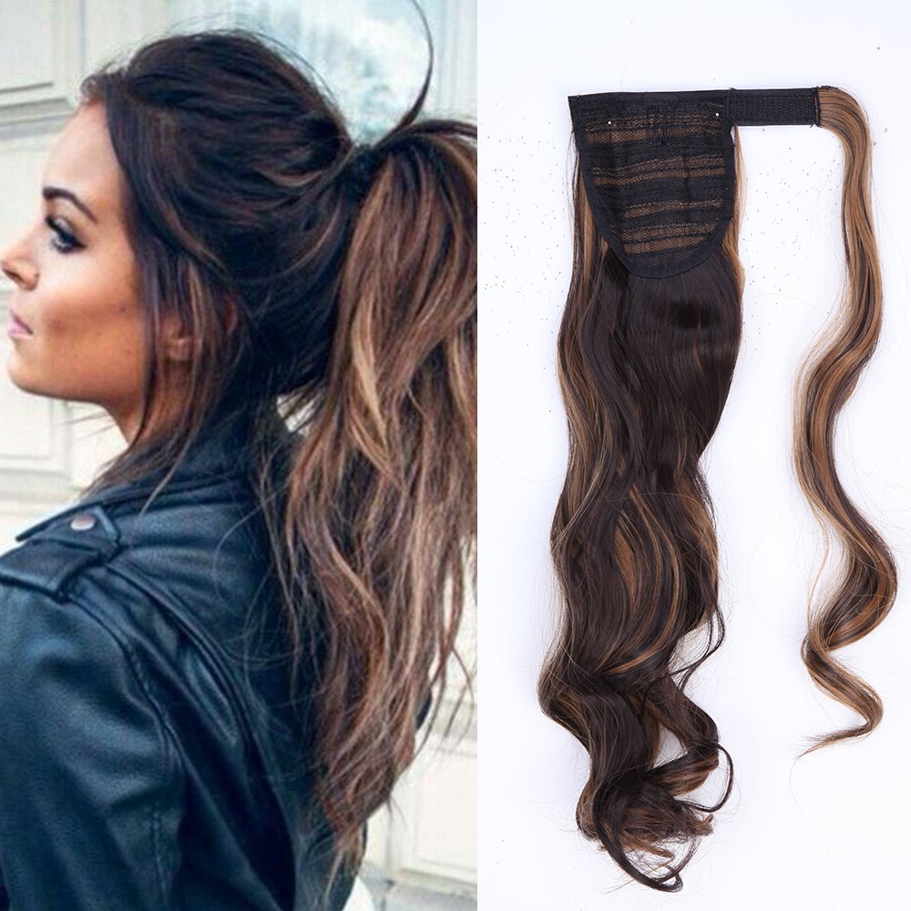 32"(81cm) SEGO Coleta Postiza Larga Pelo Sintético Se Ve Natural [Castaño Oscuro] Extensiones de Cabello Clip Cola Lisa Ponytail Extension (140g) — view 47
