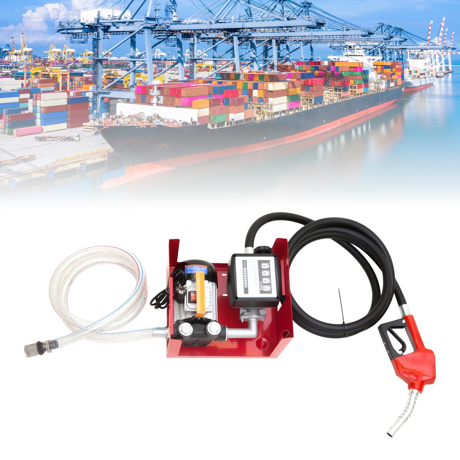 Pompa Diesel 220V autoadescante 550W 60l/min - Pompa carburante industriale con pistola di erogazione automatica, contatore (±1%), tubo da 4 m per gasolio, macchine agricole, veicoli