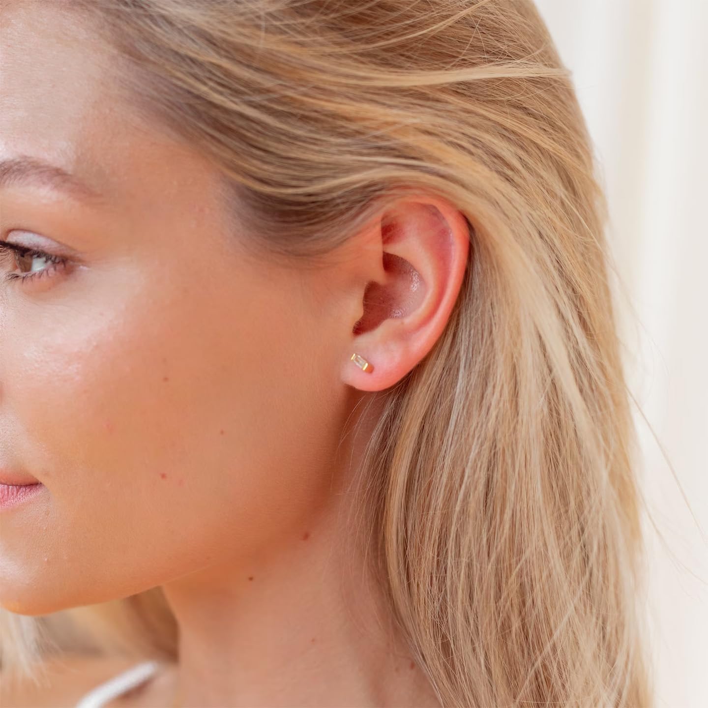 Push-in Flat Back Earrings, Hypoallergenic 14K Gold Plated Princess Cut Cubic Zirconia Stud Earrings Square CZ Studs | Cartilage Earring | Tragus Helix Piercing Jewelry | Threadless Push in Flatback Nap Earrings for Women Men - Image 6