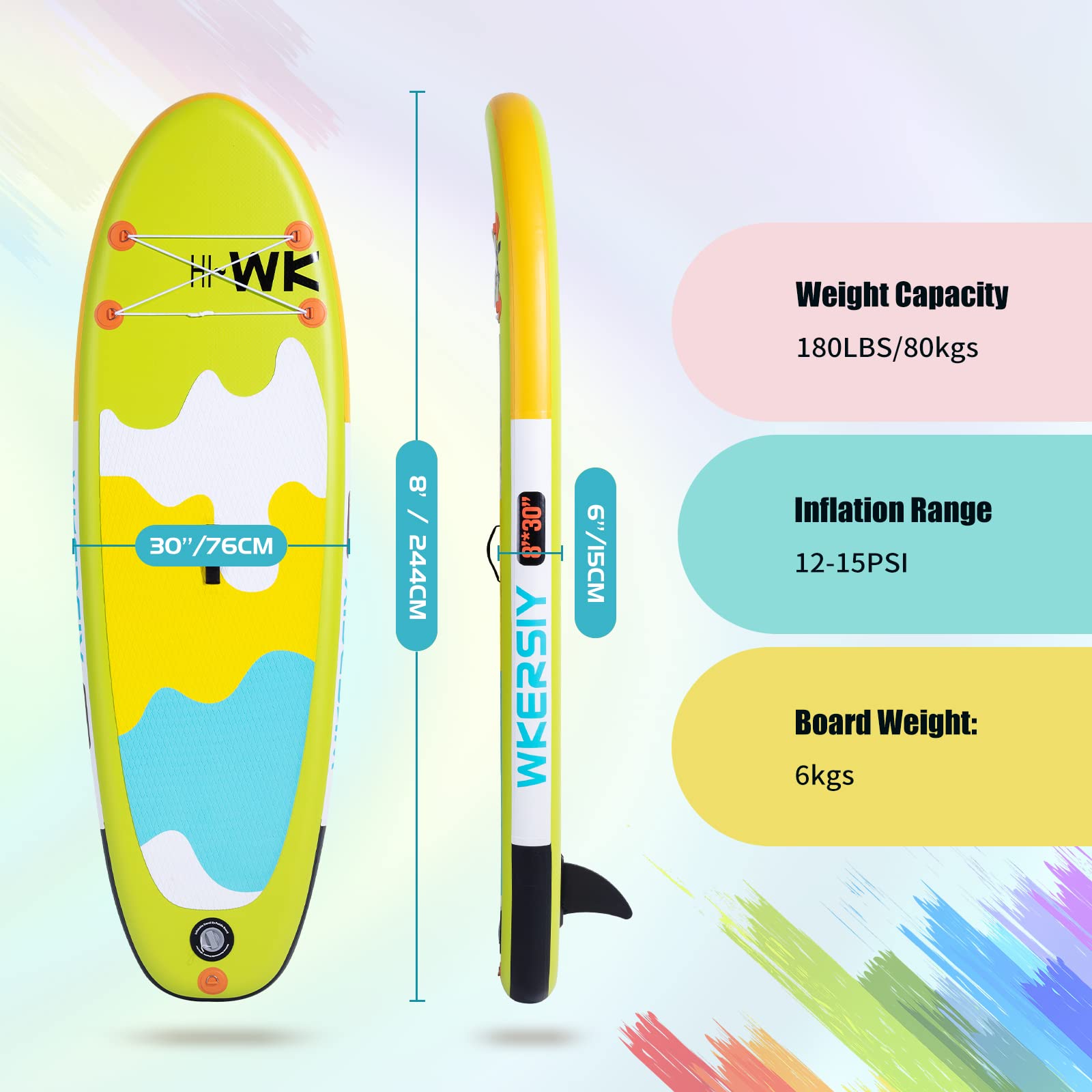 Nadmuchiwana deska do wiosłowania dla dzieci, 20 x 80 x 150 cm, nadmuchiwana deska SUP, sporty wodne, zestaw surfingowy z pompką wiosłową, plecak, zestaw naprawczy smyczy