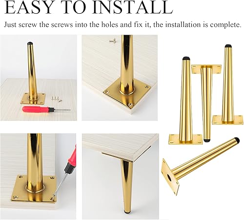 Miniatura 5 de VTMGA Patas de muebles de 6 pulgadas doradas resistentes patas redondas cónicas oblicuas de mediados de siglo, modernas mesas de centro para TV,