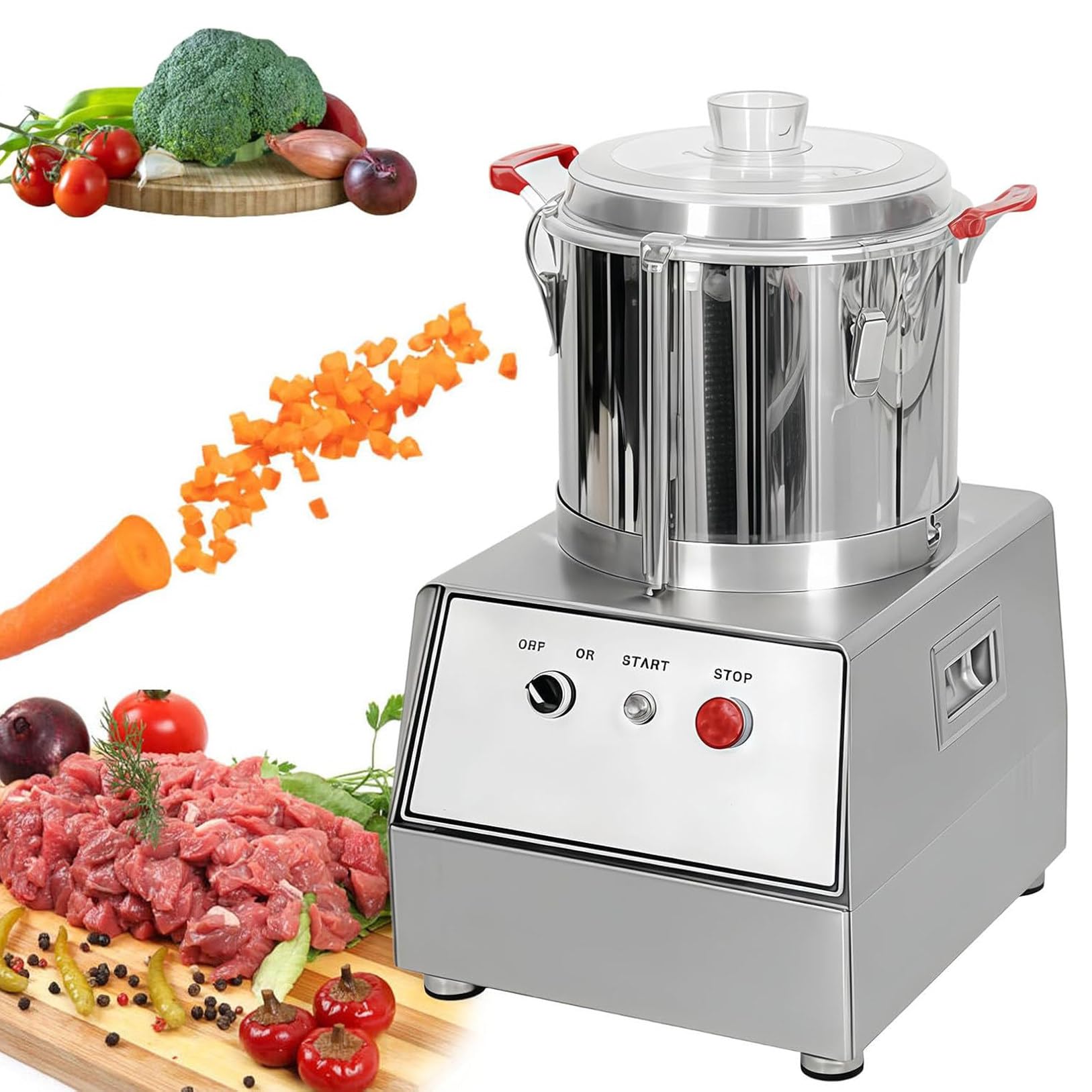 Dfdieratve Commercial Food Chopper, Automatic Vegetable Cutter & Meat Grinder with Feeding Opening, High Speed for Celery, Peanut, Zucchini, Cooked Meat, Perfect for Hotpot, Buffet, Catering 15L