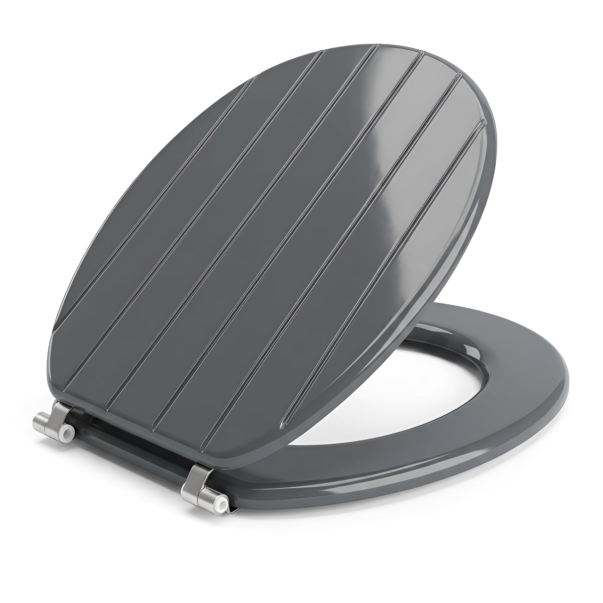 Optimal Products Grey Wooden Adjustable Toilet Seat Tongue & Groove Design Chrome Plated Hinges Fixings Included (Grey)