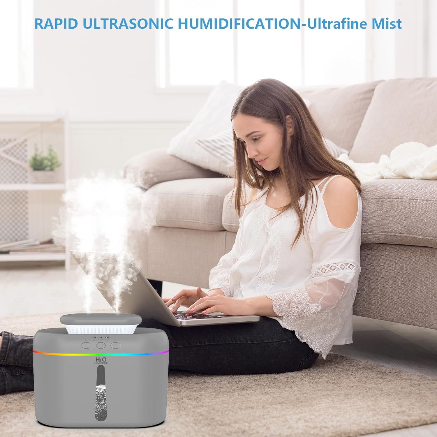 2L humidifiers for bedroom humidifier Home Ultra-Quiet 28 dB Quiet Supersized Cool Mist Air Humidifier for Baby Nursery，Dual Nozzie，Easy to Clean & Fill, 7 Color NightLight