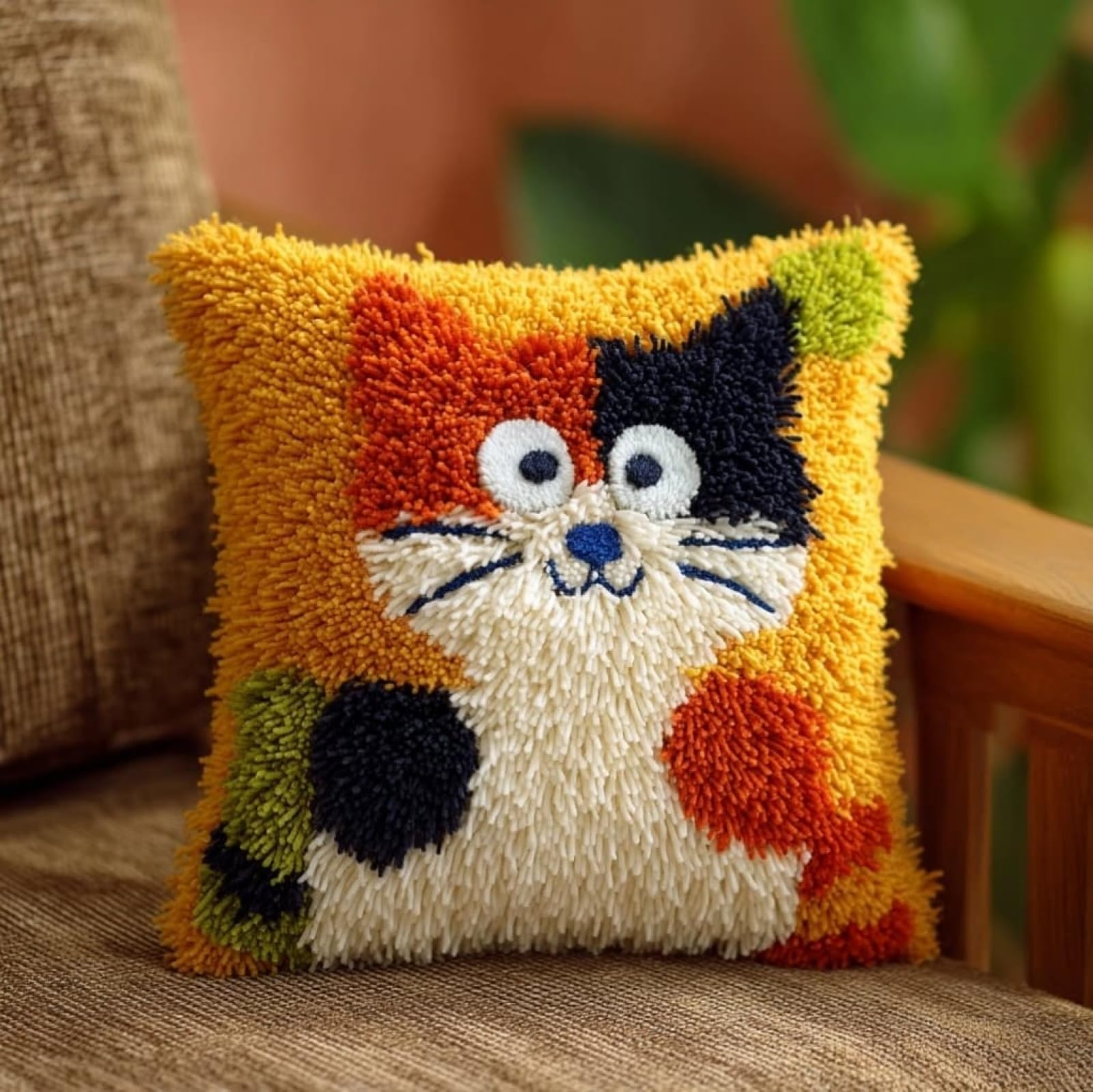 Wallustrioaw Cute Cat Latch Hook Cushion Kit Pre Printed,