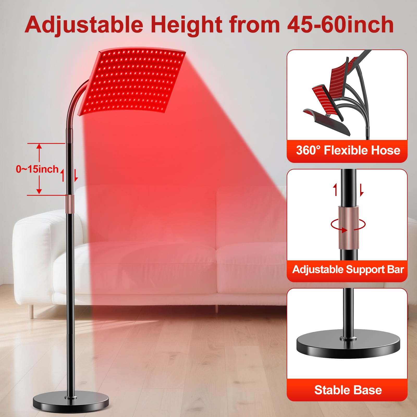 Red Light Therapy for Body Face, Infrared Light Therapy Lamp with Adjustable Stand, 660nm and 850nm Near Infrared LED Lights Panel, Red Infrared Lamp for Full Body Wellness Relaxation Gift
