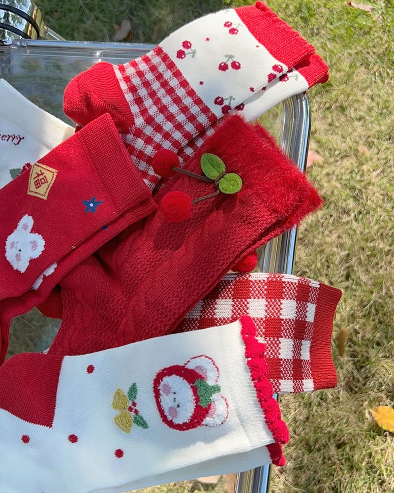 Calzini 6 Paia di Calzini Rossi di buona Fortuna for Il Capodanno Cinese, Calzini zodiacali Femminili in Cotone Comodi e Traspiranti, con Confezione Regalo