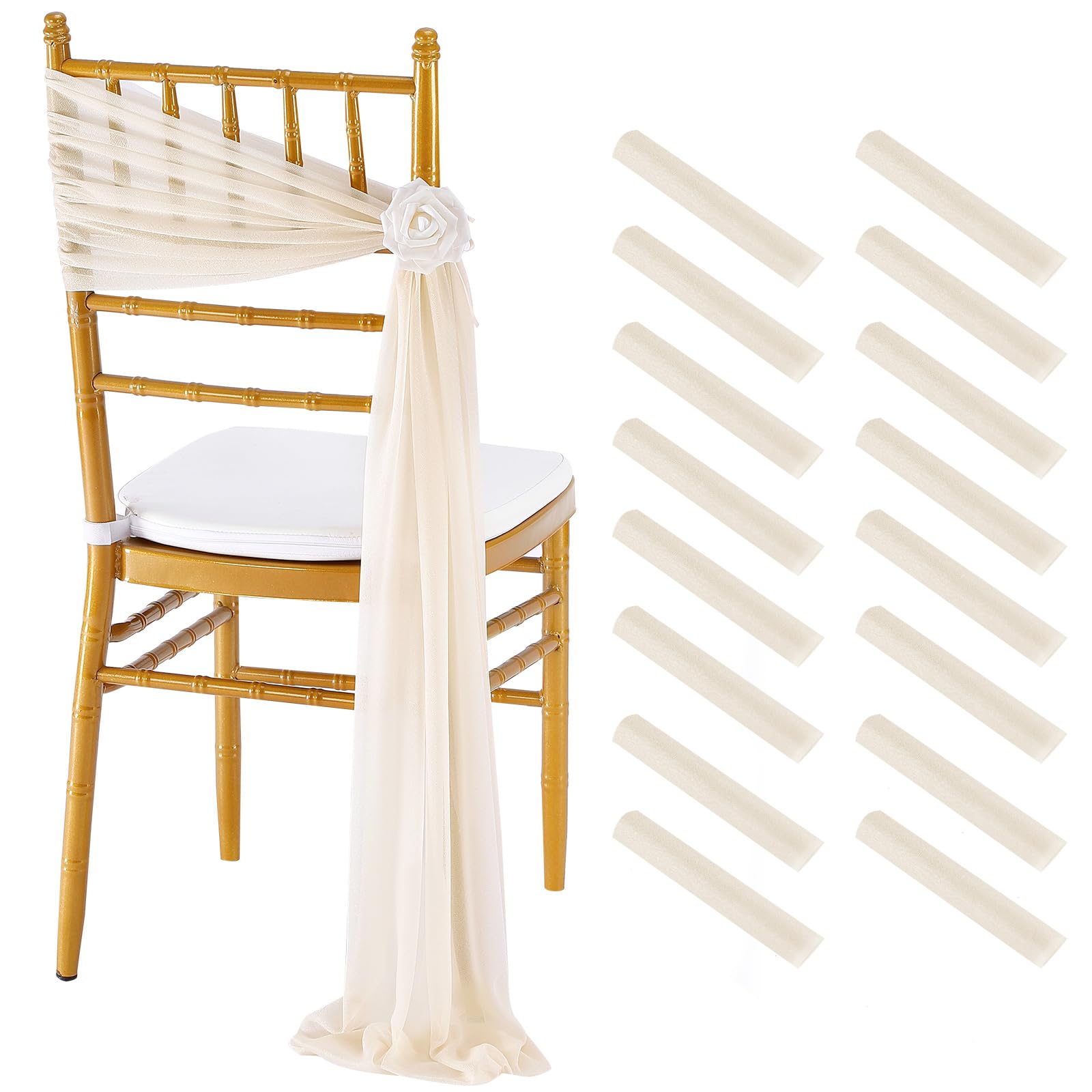 Fanqisi Champagne Chair Sashes Bows 16 Packs 8Ft Long Chair Ribbons For Hotel Event Restaurant Banquet Party Chairs Decoration