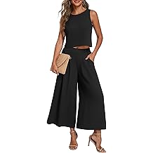Womens Summer 2 Piece Outfits Sleeveless Crop Top Flowy Wide Leg Pants Matching Sets Vacation Beach Travel Outfits