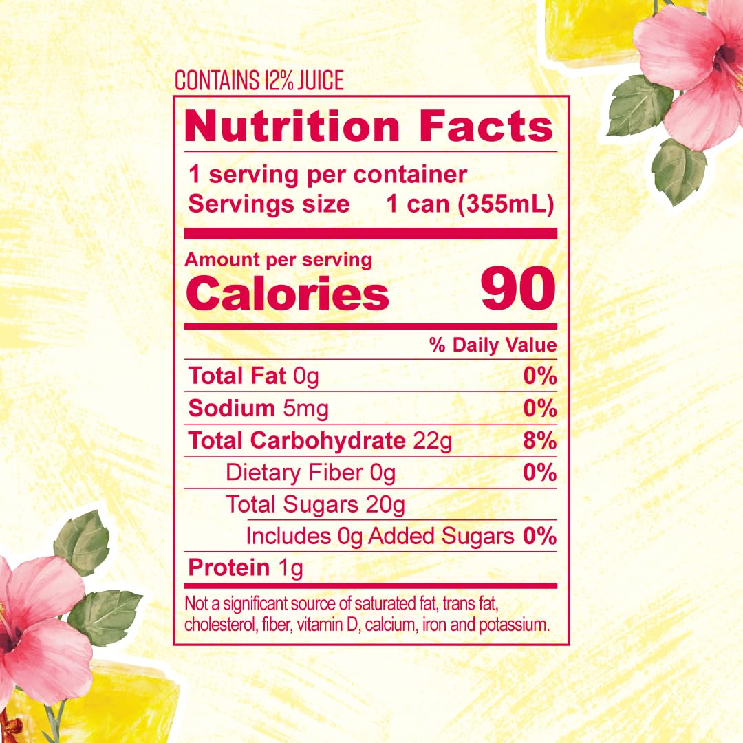 Nourrir Sparkling Pineapple Hibiscus Juice, Real Fruit, Tropical & Floral Fusion, Non-GMO, Gluten-Free, Non-Alcoholic, 90 cals, 0g Added Sugar 12 cans (12-Pack)