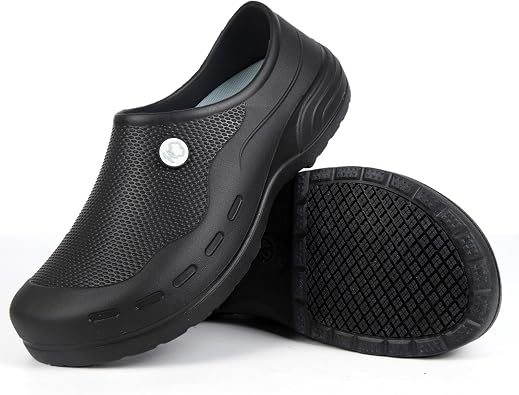 Chef Shoes for Men & Women, Non Slip Waterproof Kitchen Clogs, Oil Resistant Slip On Work Shoes, Lightweight Closed Toe Nursing Shoes for Restaurant, Healthcare, Garden, Cleaning