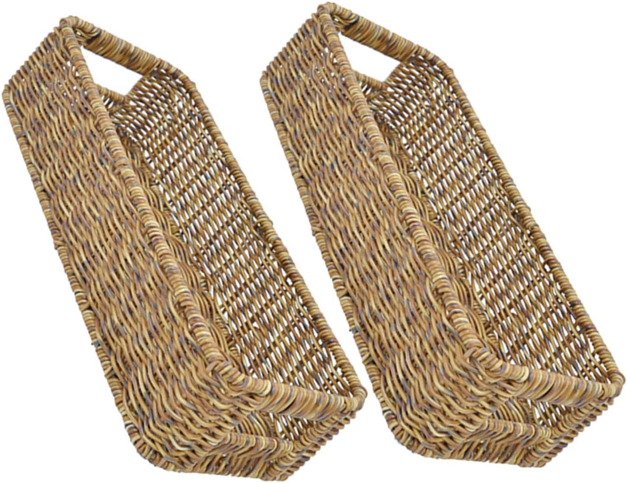 2pcs Rectangle Rattan Basket Set Kitchen Storage Container Cabinet Organizers and Storage Bins
