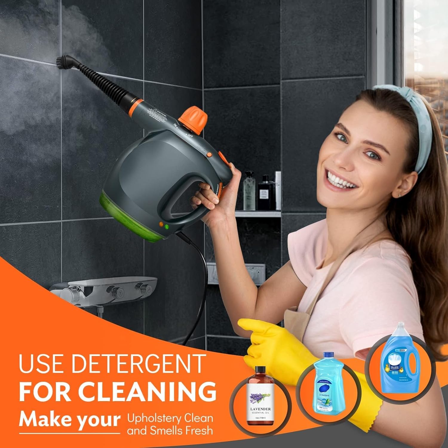 1250W Powerful Handheld Steam Cleaner with Detergent Container and Safety Lock, Multifunctional and Pressurized Hand Held Steamer for Kitchen, Bathroom, Windows and Floors, Steamer for Cleaning - Image 2